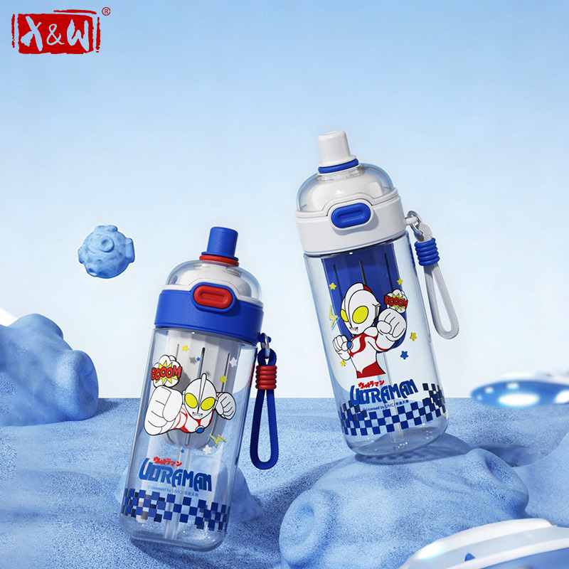 X Sports Equipment - แก้วน้ำคู่ลายการ์ตูนอุลตร้าแมน X&W ขนาด 600 มล. แก้วหลอดดูดสำหรับเด็ก