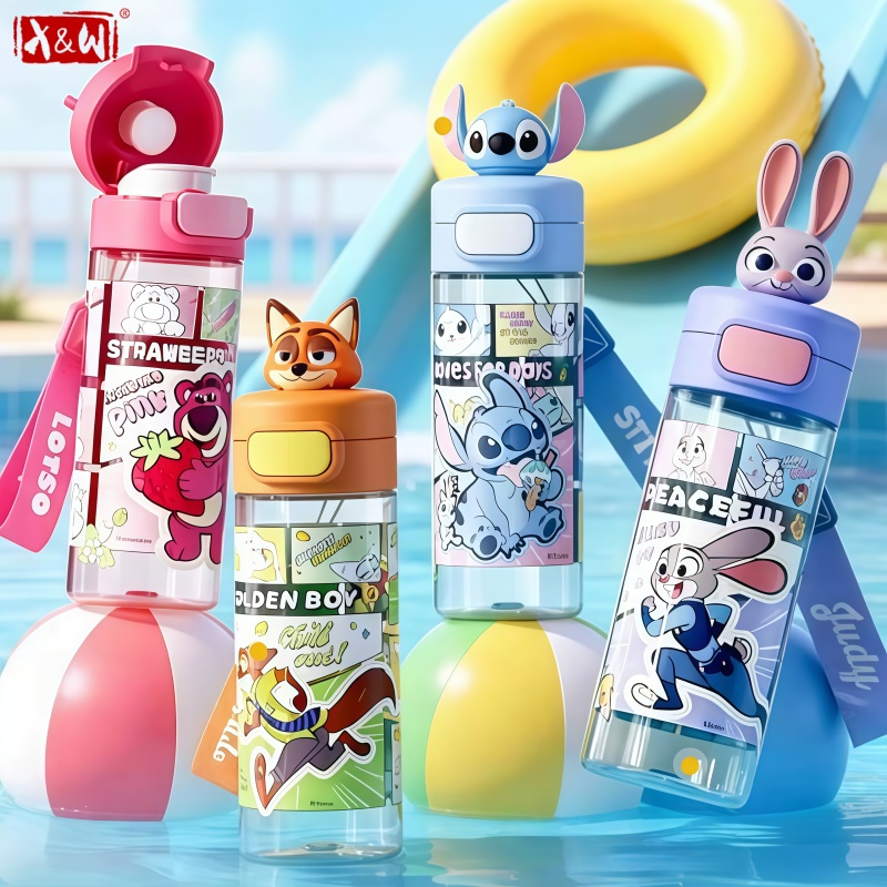 X Sports Equipment - แก้วน้ำพลาสติกแบบพับได้ลายการ์ตูนซีรีส์ X&W Zootopia จูดี้ นิค พร้อมสายสะพาย