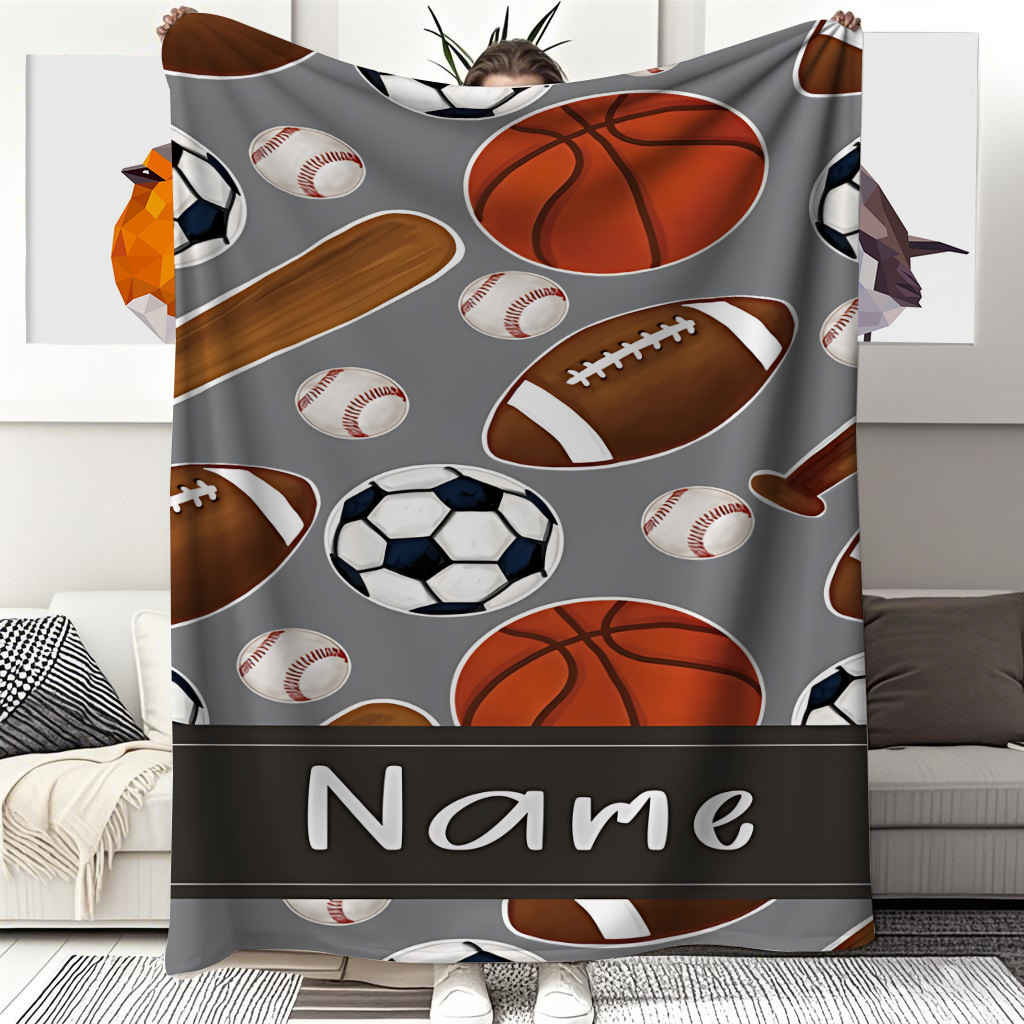 Sports Equipment With Names - ผ้าห่มกีฬาแบบกำหนดเองสีเทา สไตล์ชินฮาราจูกุ ไอเทมที่ต้องมีในมหาวิทยาลัย