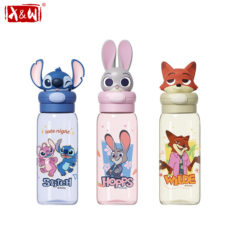 X Sports Equipment - ขวดน้ำพกพา X&W สำหรับดิสนีย์ 550 มล. ฝาปิดลายการ์ตูน