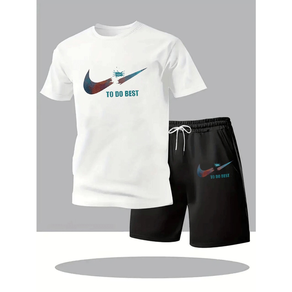 Sports Equipment Set - ใหม่ฤดูร้อนชุดกีฬาผู้ชายแฟชั่นสองชิ้นกีฬาฟิตเนสวิ่งสบายๆแห้งเร็วแขนสั้นกางเกงขาสั้นชุดผู้ชาย
